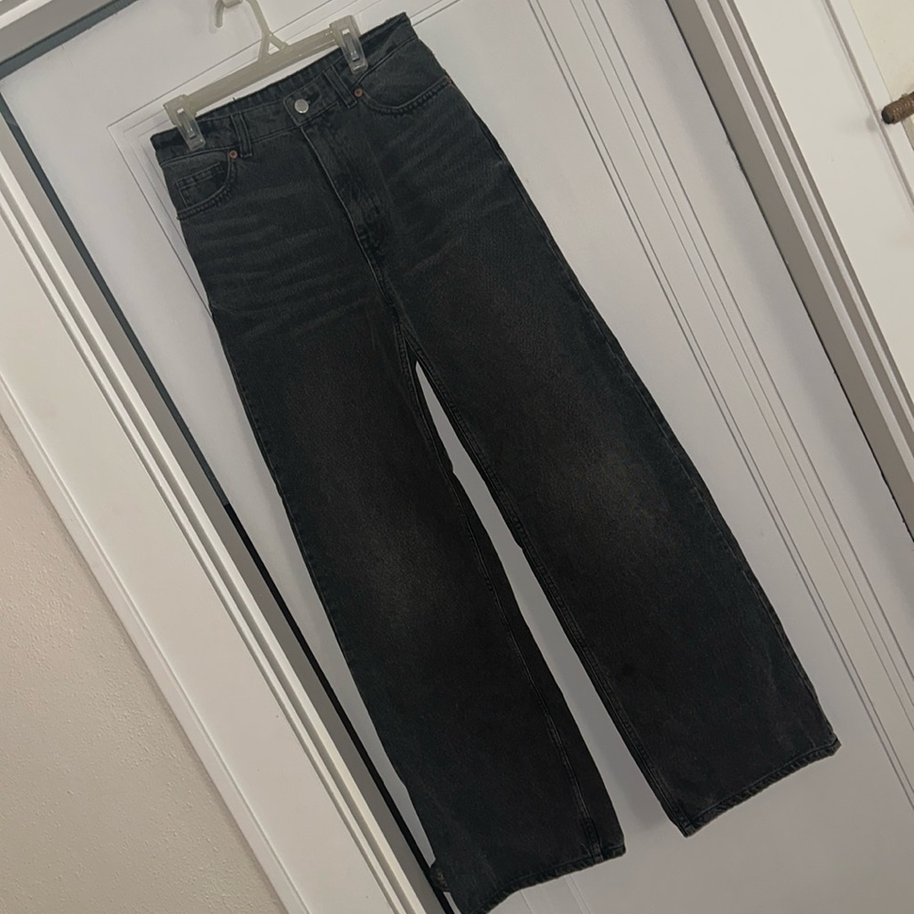 Monki Yoko grey Wide leg baggy mid rise jean , street wear